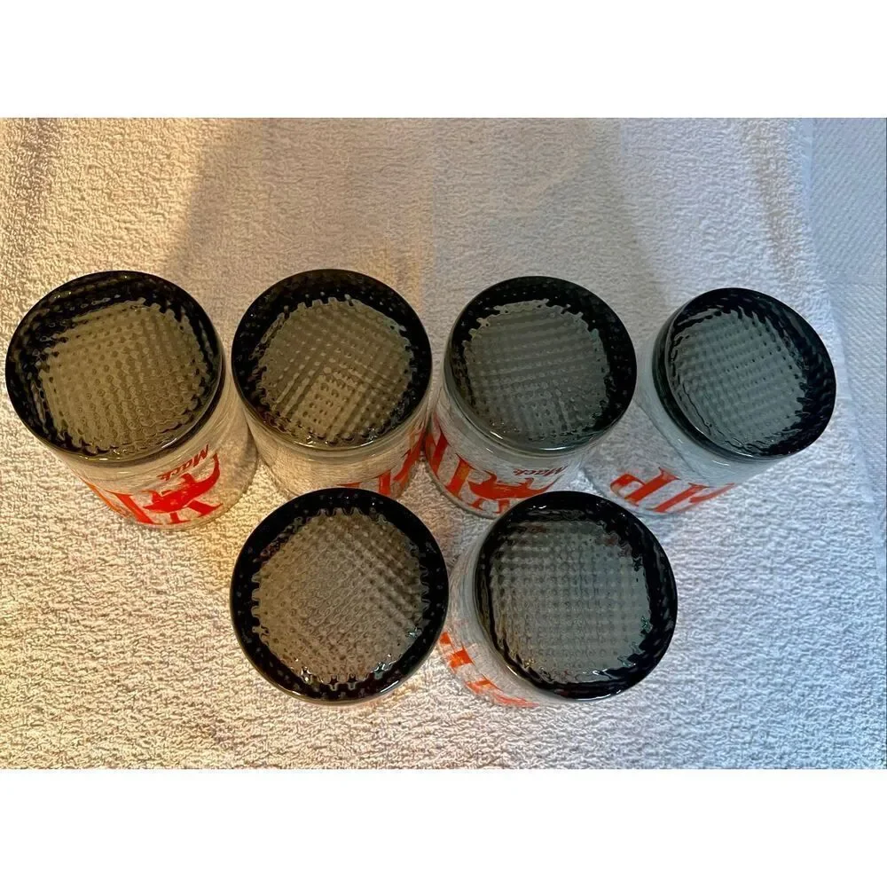 Set of 6 1960's /70's • Mack Truck VIP • Bulldog Smoke Glasses Lowball Cocktail